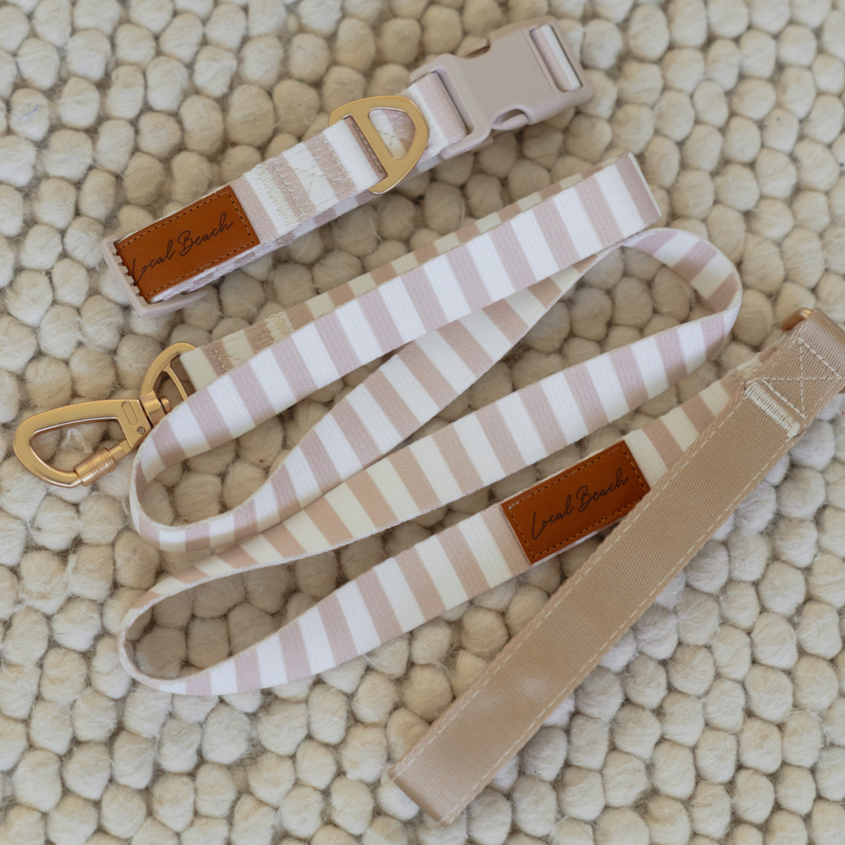 Local Beach Stripe Adjustable Dog Collar Tan