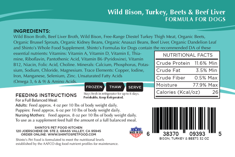 Shinto’s Wild Bison & Beets Balance Formula fresh dog food