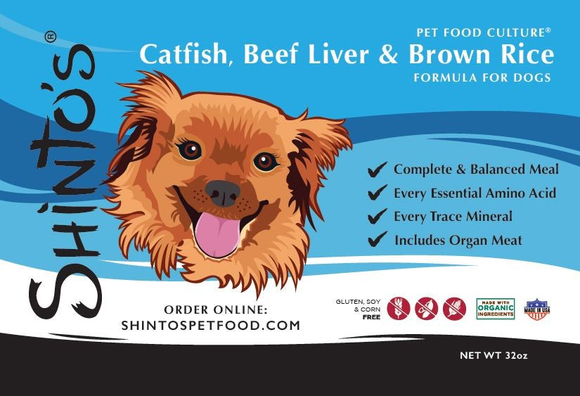 Shinto’s Catfish & Beef Liver with Brown Rice Foundation Formula product label