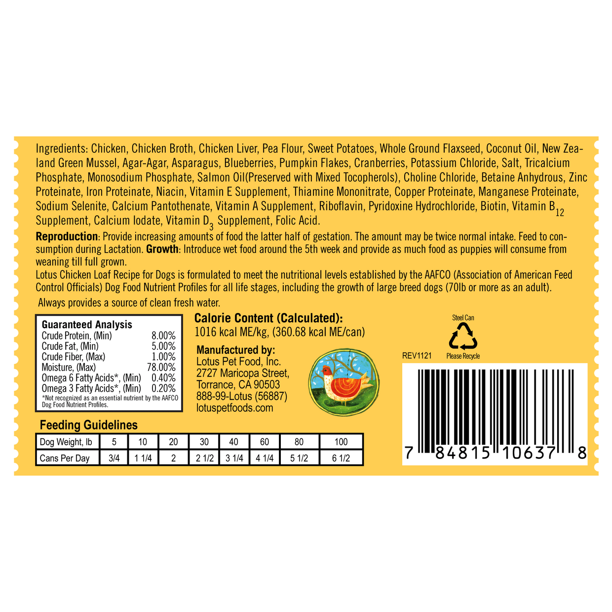 Lotus Grain‑Free Chicken Loaf Wet Dog Food – 12.5 oz Can