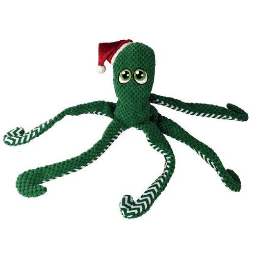 PetLou 16-Inch Christmas Octopus Squeaky Dog Toy