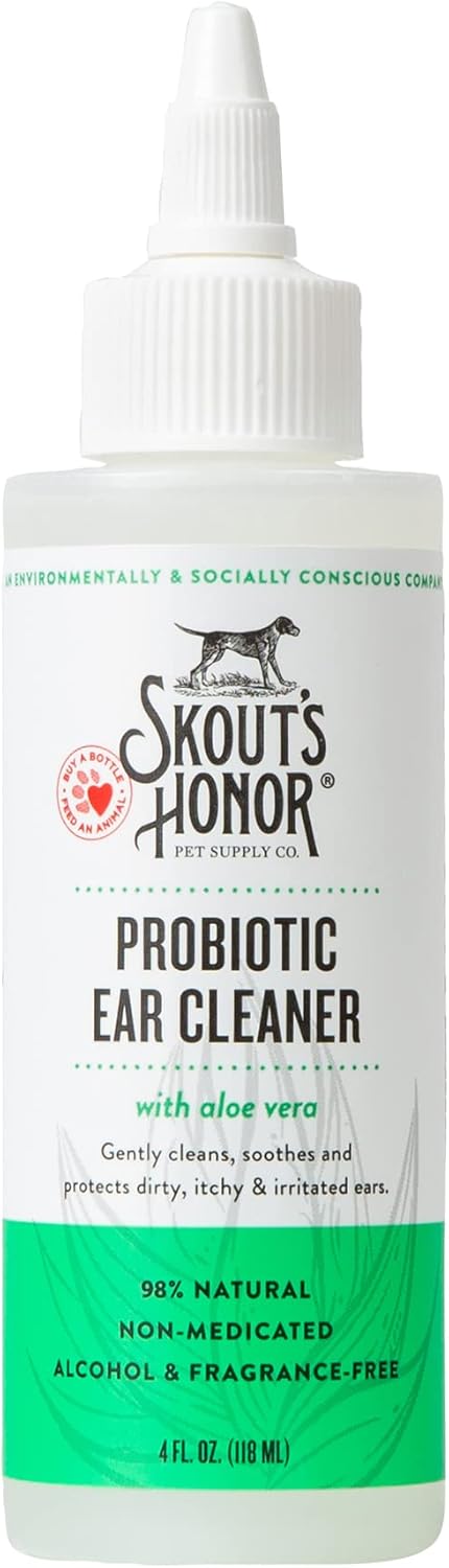 Skout's Honor Probiotic Ear Cleaner for Dogs – 4oz, Gentle Daily Ear Hygiene with Soothing Probiotics