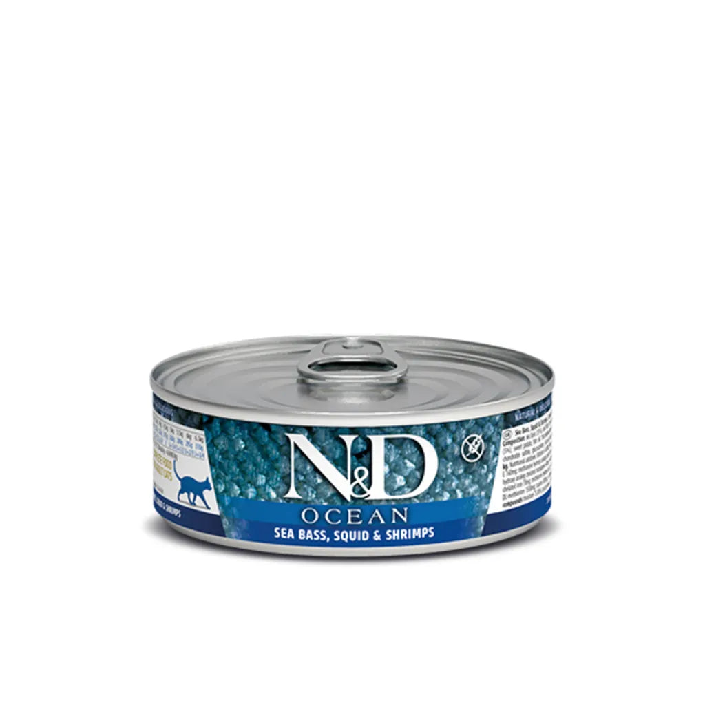 N&D Ocean Wet Cat Food – Sea Bass, Squid & Shrimp Stew - 2.5 oz