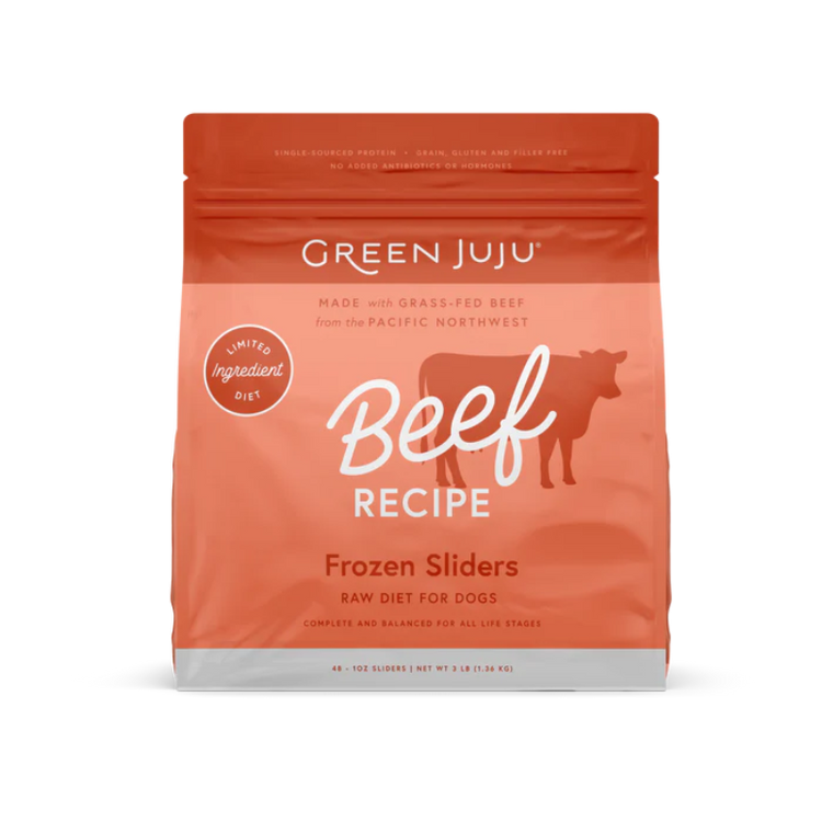 Green Juju Beef Sliders Frozen Dog Food – 3 lb