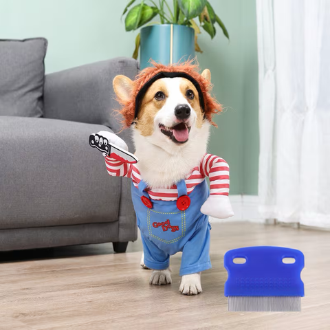 Horror Doll Dog Costume with Wig – Halloween Pet Outfit