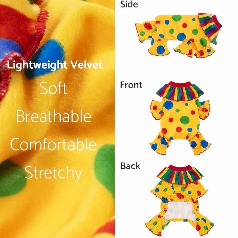 Colorful Clown Dog Costume with Rainbow Wig