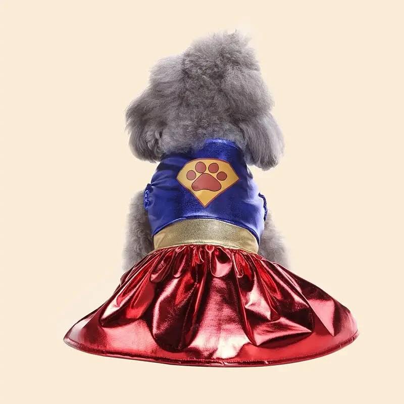 Superhero Dog Dress Costume with Paw Emblem