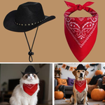 Cowboy Pet Costume Set – Black Hat & Red Bandana