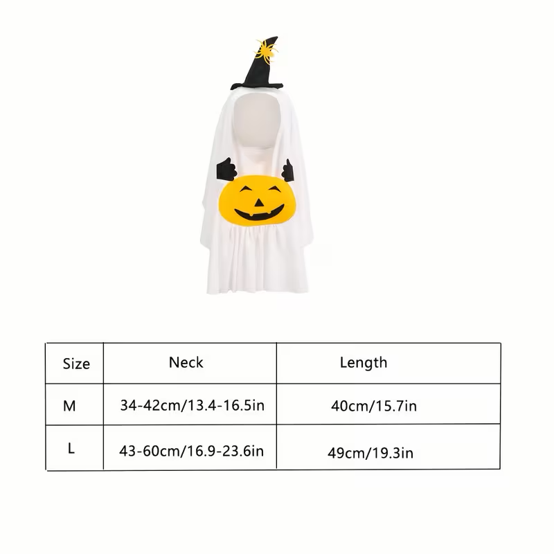 Ghost Witch Pet Costume with Pumpkin and Spider Hat