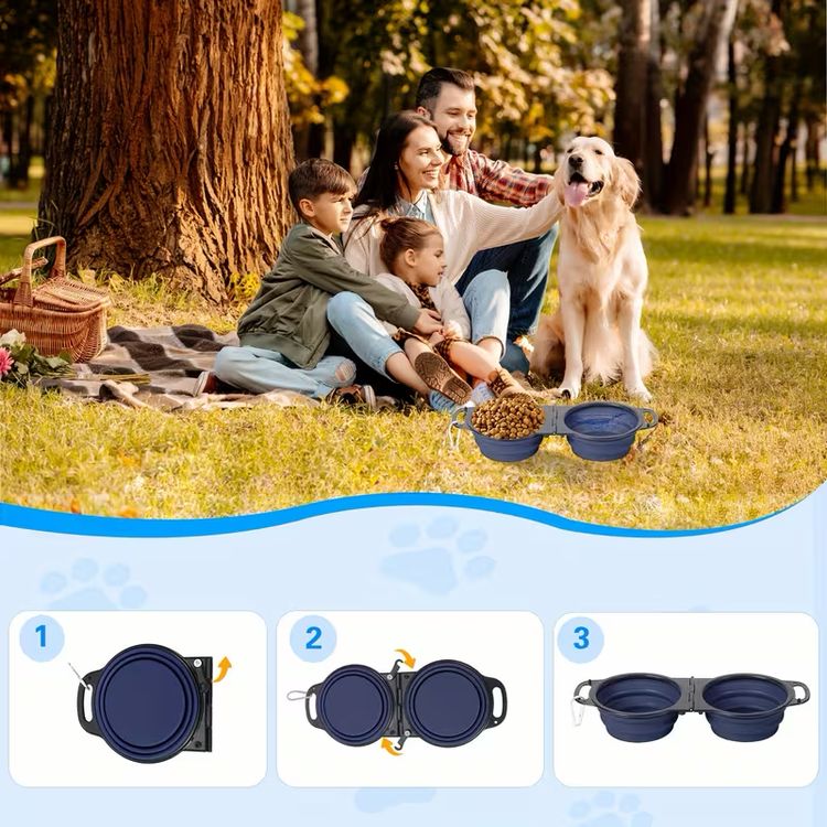 Collapsible Double Travel Dog Bowl – 350 ml Each