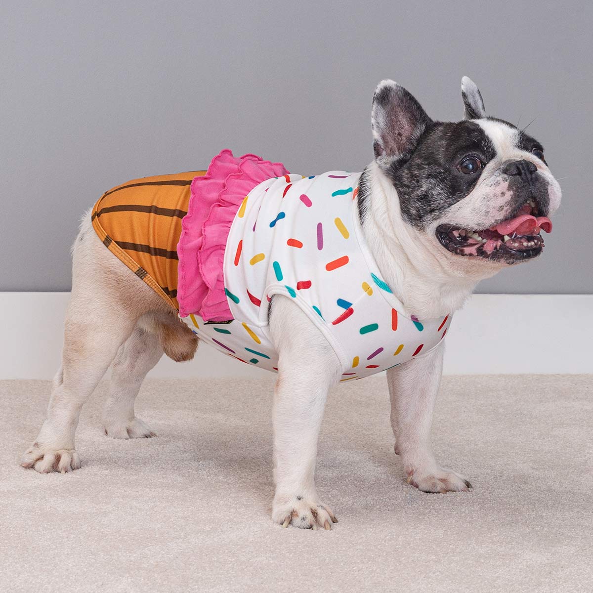 Cupcake Dog Costume with Sprinkles and Pink Ruffles