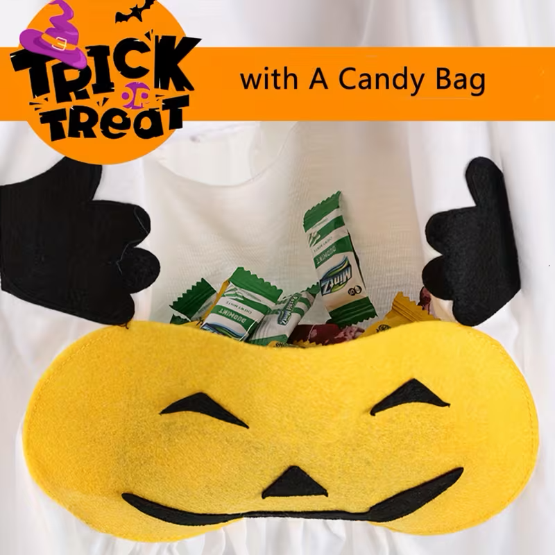 Ghost Witch Pet Costume with Pumpkin and Spider Hat