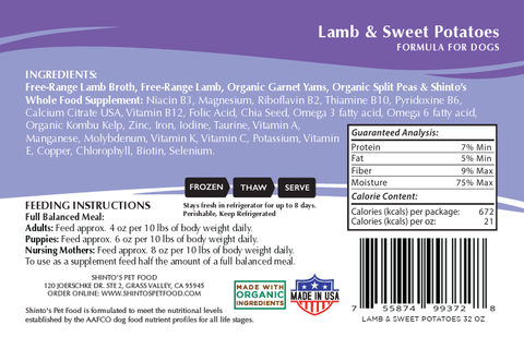 Shinto’s Lamb & Sweet Potato Renewal Formula fresh dog food product photo