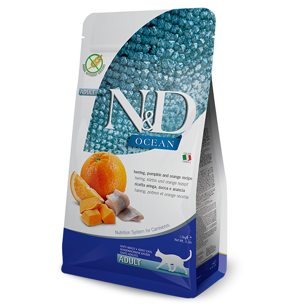 Farmina N&D Ocean Herring, Pumpkin & Orange Dry Cat Food – 3.3 lb