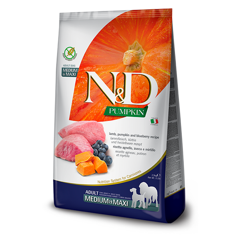 Farmina N&D Lamb, Pumpkin & Blueberry Adult Medium & Maxi Dog Food – 26.5 lb