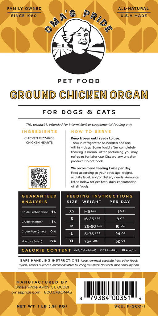 Oma’s Pride Ground Chicken Organ – 1 lb