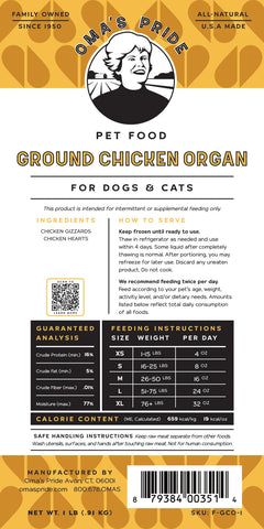 Oma’s Pride Ground Chicken Organ – 1 lb