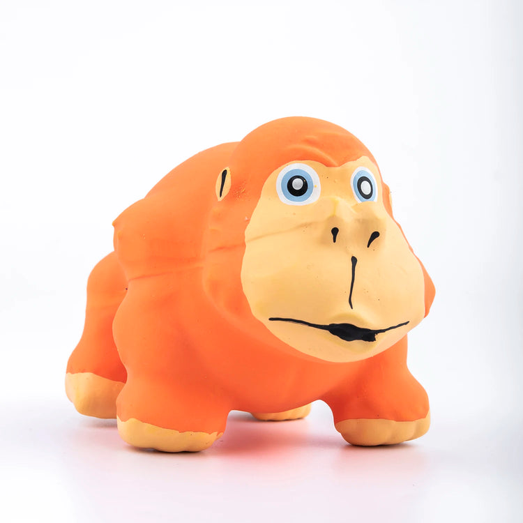 Orange latex squeaky gorilla dog toy