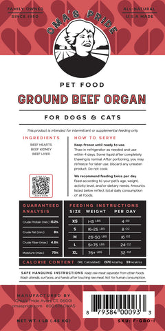 Oma’s Pride Ground Beef Organ for Dogs & Cats – 1 lb