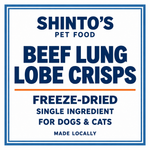 Shinto’s Beef Lung Lobe Crisps generic label — freeze-dried single-ingredient treats for dogs and cats