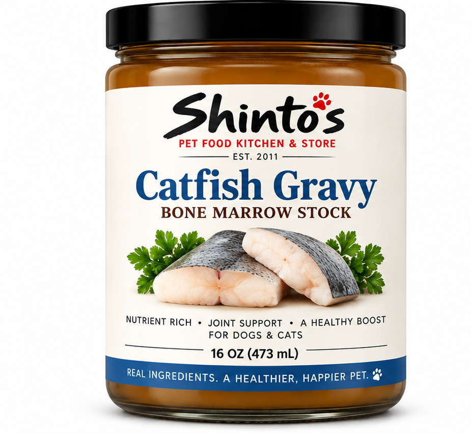 Shinto’s Catfish Gravy meal topper for dogs and cats – 16 oz