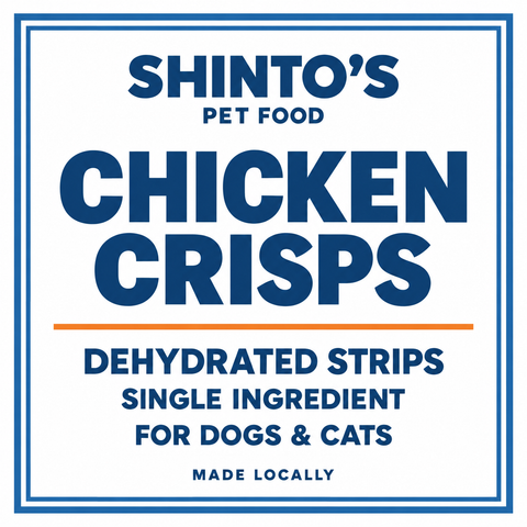 Shinto’s Chicken Crisps generic label — dehydrated single-ingredient treats for dogs and cats