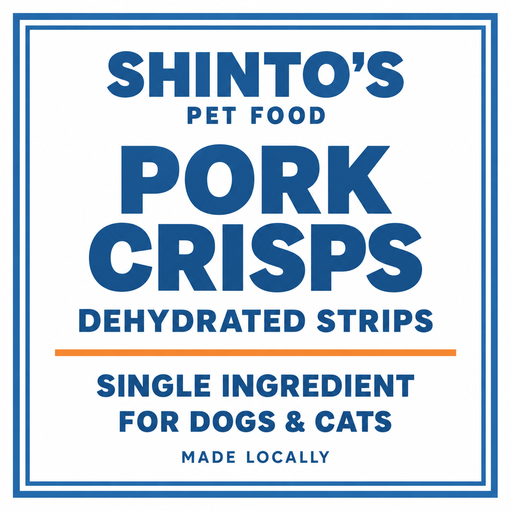 Shinto’s Pork Crisps generic label — dehydrated single-ingredient treats for dogs and cats