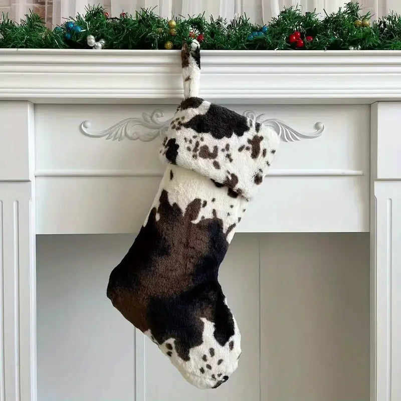 Plush Cow Print Christmas Stocking