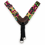 Tulum HM handwoven dog harness in neon pink, green and black