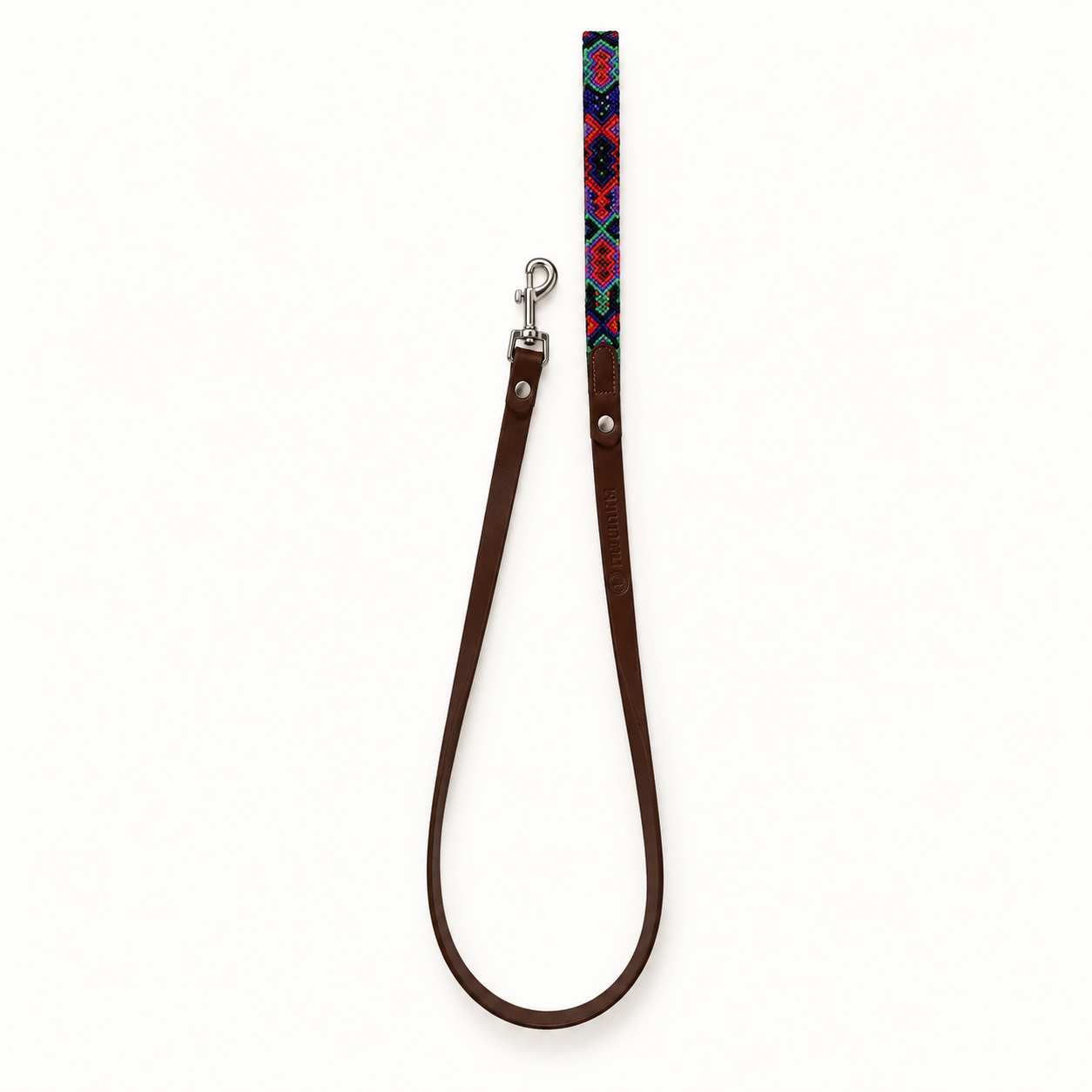 Tulum HM leather dog leash with colorful handwoven handle