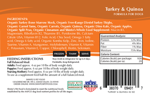 Shinto’s Turkey & Quinoa Balance Formula fresh dog food product photo