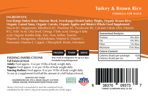 Shinto’s Turkey & Brown Rice Foundation Formula fresh dog food product photo