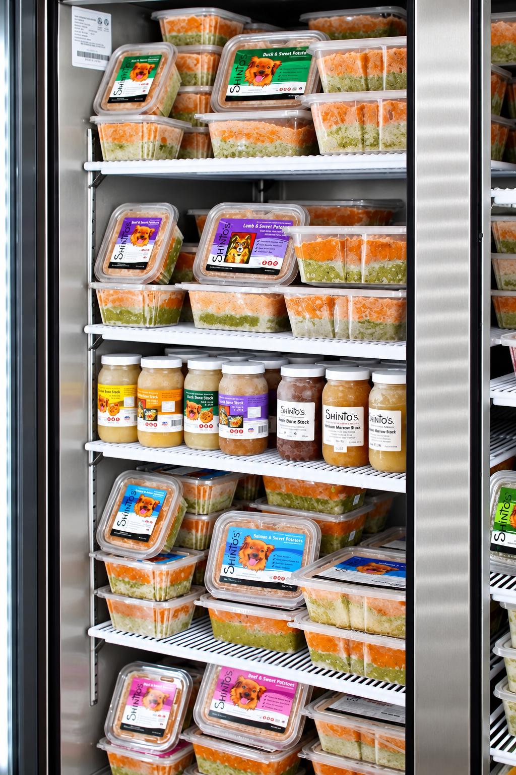 Shinto’s Renewal recipes and bone marrow stock in a retail freezer