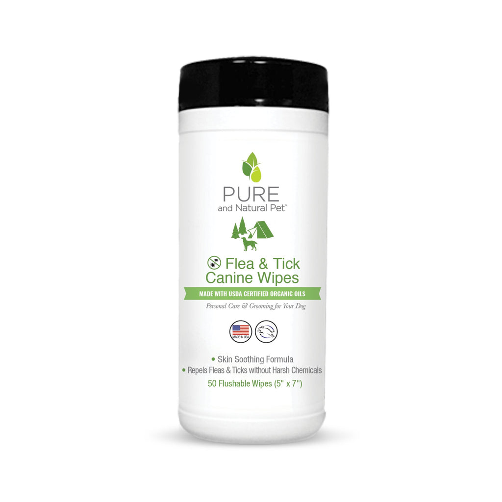 Pure and Natural Pet Flea & Tick Canine Wipes – Organic, Chemical-Free Protection (50 Ct)
