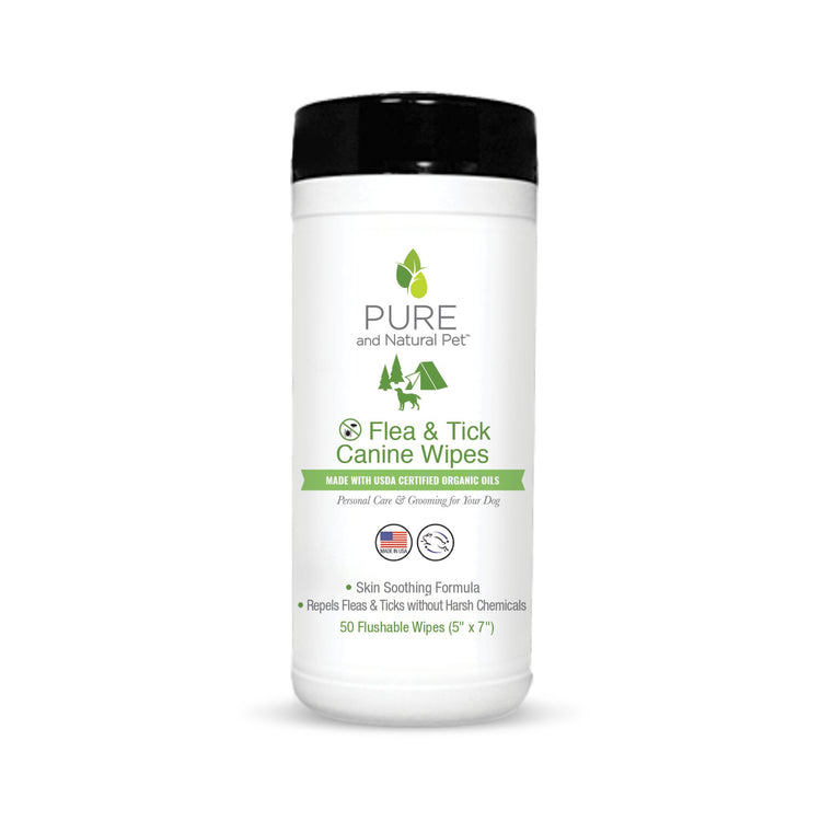 Pure and Natural Pet Flea & Tick Canine Wipes – Organic, Chemical-Free Protection (50 Ct)