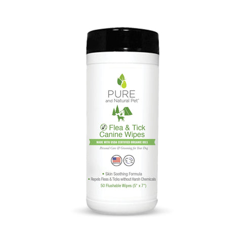 Pure and Natural Pet Flea & Tick Canine Wipes – Organic, Chemical-Free Protection (50 Ct)