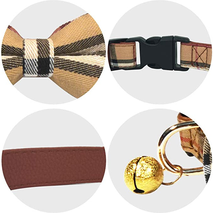 Plaid Cat Collar with Bow Tie & Bells