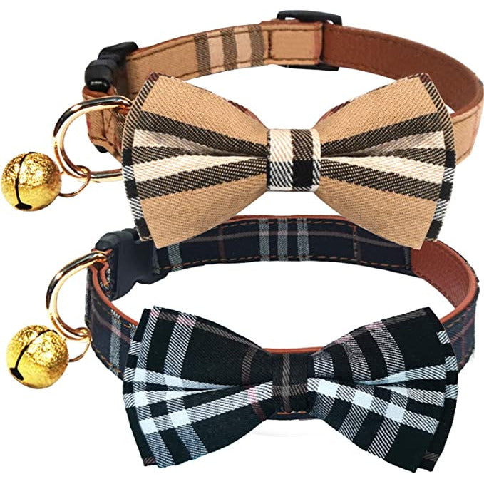 Plaid Cat Collar with Bow Tie & Bells
