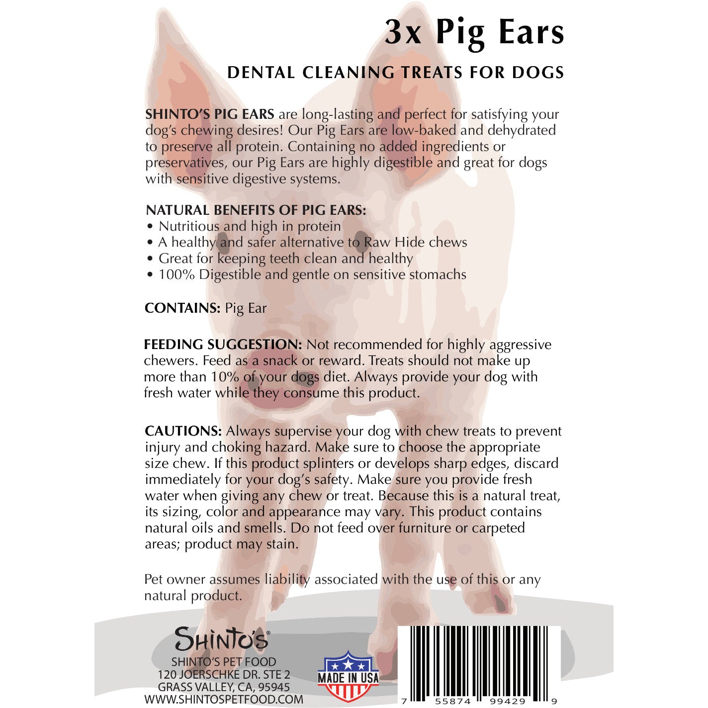 Shinto’s 3x Pig Ears – Dog Treats